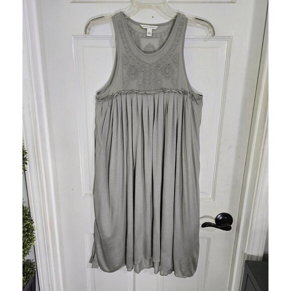 Banana Republic Size‎ S Gray Embroidered Sleeveless Dress Silk Rayon Blend - Picture 9 of 14